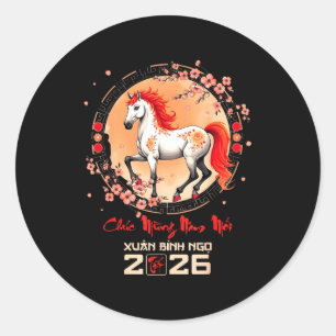 Pegatina Redonda Tet 2026 Año Vietnamita Caballo Zodiaco Lunar Chin