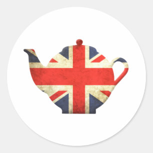 Pegatina Redonda Tetera de Union Jack Británicos
