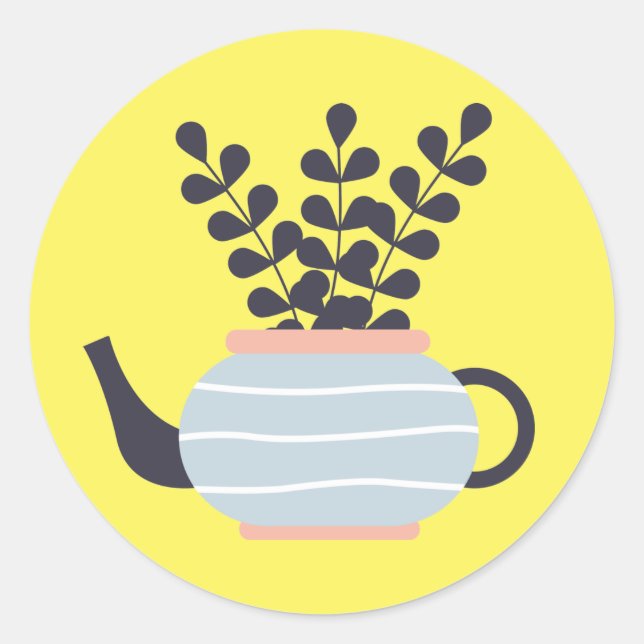 Pegatina Redonda Tetera moderna y sencilla con tonos pastel (Anverso)