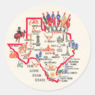 Pegatina Redonda Texas - Estado de la Estrella Solitaria
