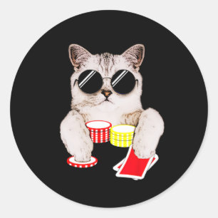 Pegatina Redonda Texas Holdem Poker Cat