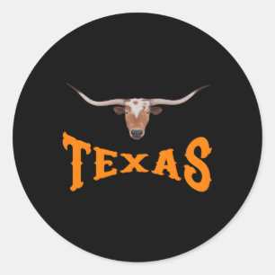 Pegatina Redonda Texas Name With Longhorn Sr'S Head