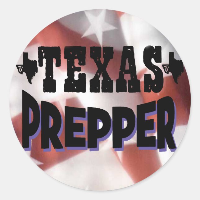 Pegatina Redonda Texas Prepper (Anverso)