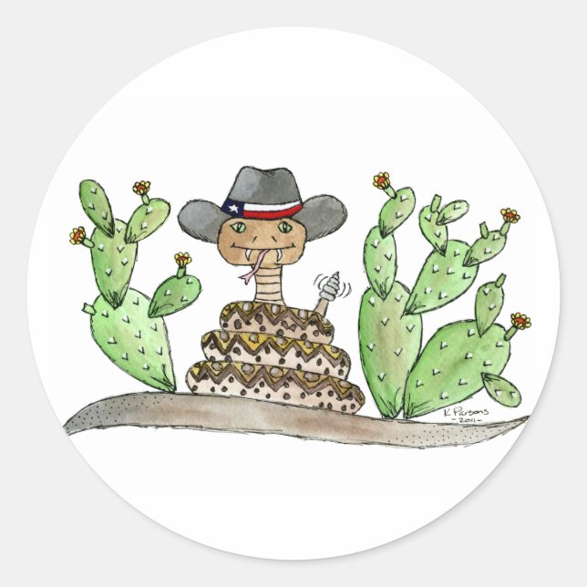 Pegatina Redonda Texas Rattlesnake (Anverso)