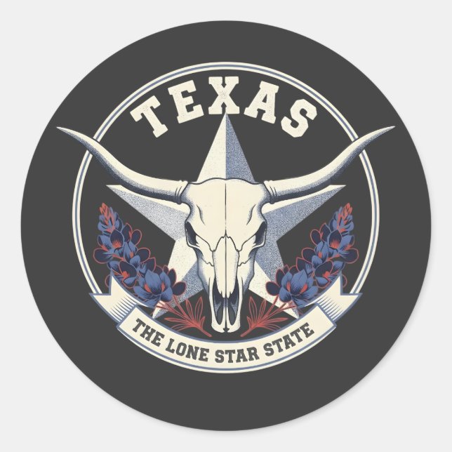 Pegatina Redonda Texas: The Lone Star State (Anverso)