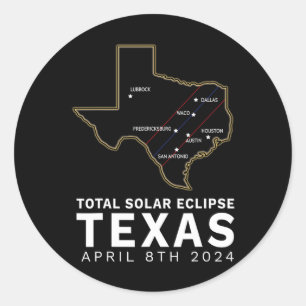 Pegatina Redonda Texas Total Solar Eclipse 2024 Ruta De La Totalida