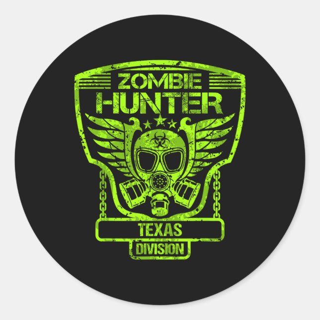 Pegatina Redonda Texas Zombie Hunter (Anverso)
