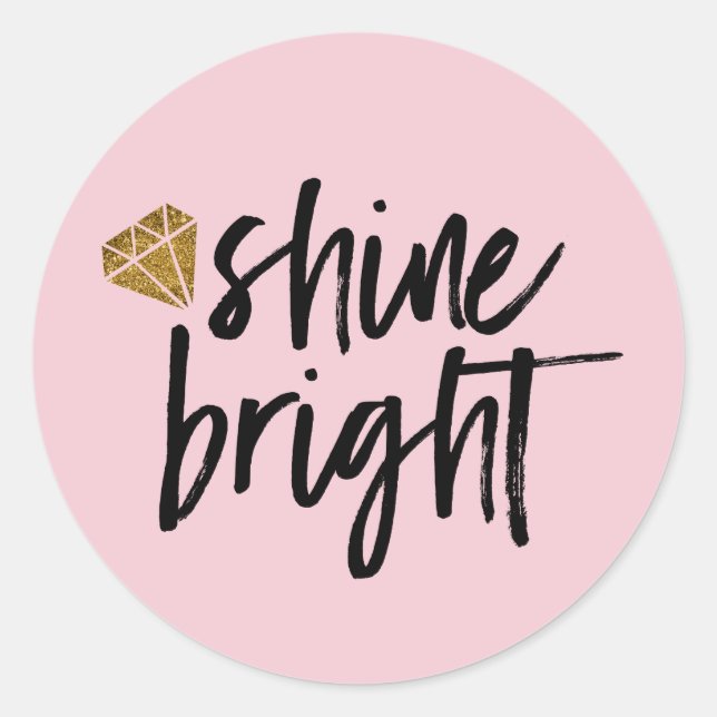 Pegatina Redonda Texto brillante gráfico con diamante dorado (Anverso)