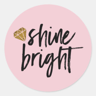 Pegatina Redonda Texto brillante gráfico con diamante dorado