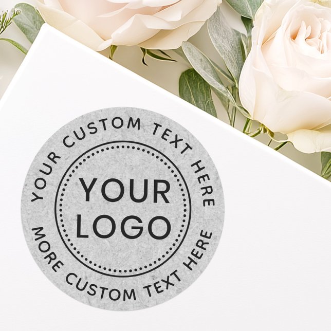Pegatina Redonda Texto circular del logotipo del personalizado de t (Gray paper texture custom logo circular text classic round sticker)