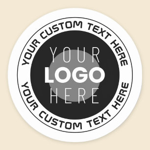 Pegatina Redonda Texto circular editable y logotipo reemplazable   