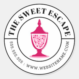 Pegatina Redonda Texto curvado de caramelo rosa con forma de bufé