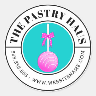 Pegatina Redonda Texto curvado estallido rosado moderno de la torta