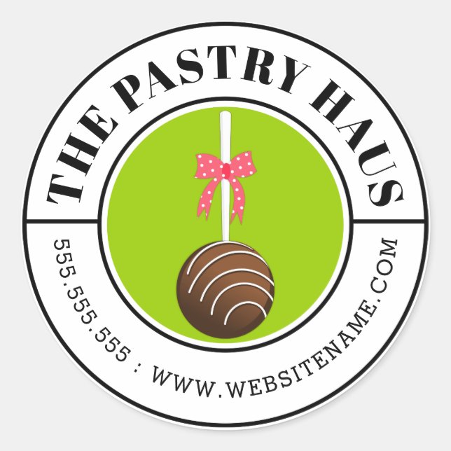 Pegatina Redonda Texto curvo del pastel de chocolate moderno (Anverso)