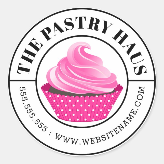 Pegatina Redonda Texto curvo del pastel rosa elegante (Anverso)