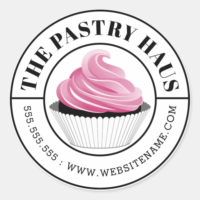 Pegatina Redonda Texto curvo del pastel rosa elegante (Anverso)