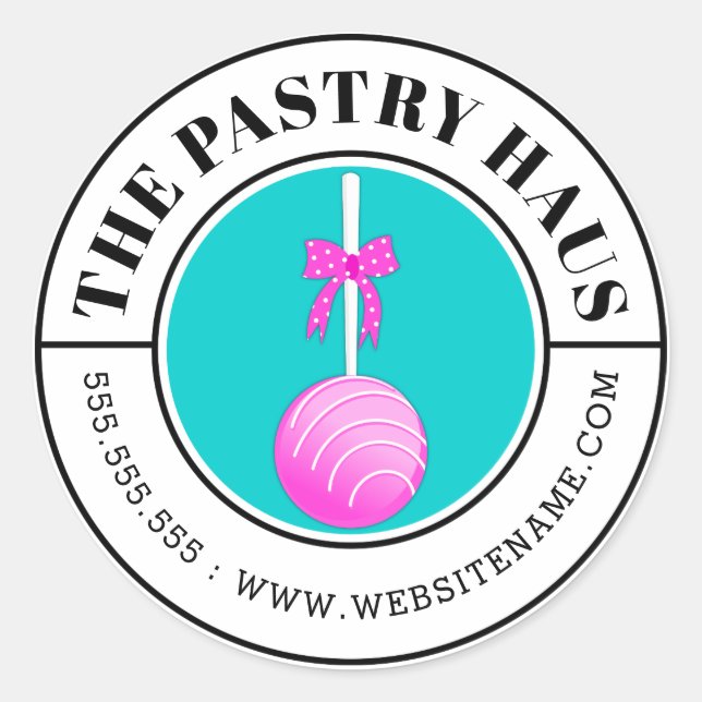 Pegatina Redonda Texto curvo del Pop de pastel rosa moderno (Anverso)