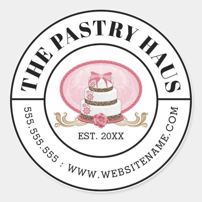 Pegatina Redonda Texto curvo elegante de pastel rosa (Anverso)