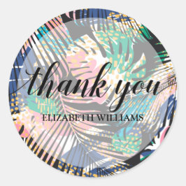 Pegatina Redonda Texto de agradecimiento Plantas Tropicales