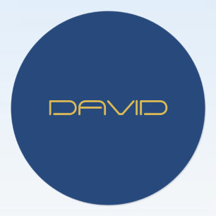 Pegatina Redonda Texto de estilo editable   Azul marino y oro