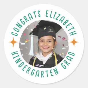 Pegatina Redonda Texto de Foto Personalizada Graduación de Kinder