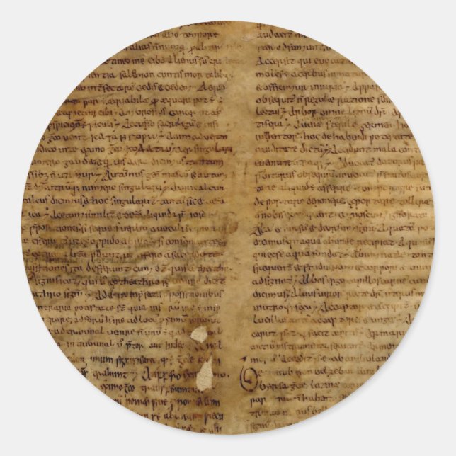 Pegatina Redonda Texto de pergamino con escritura antigua, papel an (Anverso)