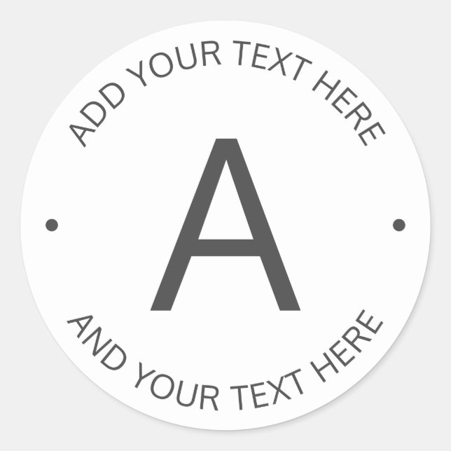 Pegatina Redonda Texto de Personalizable simple | Blanco y gris (Anverso)