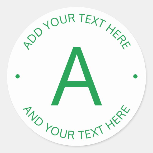 Pegatina Redonda Texto de Personalizable simple | Verde y blanco (Anverso)