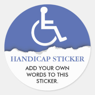 Pegatina Redonda Texto de Personalizado de símbolo de Handicap