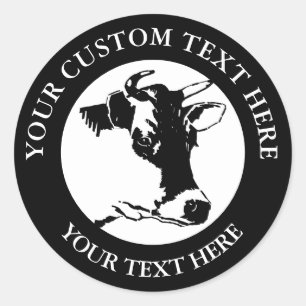 Pegatina Redonda Texto de Personalizado de vaca