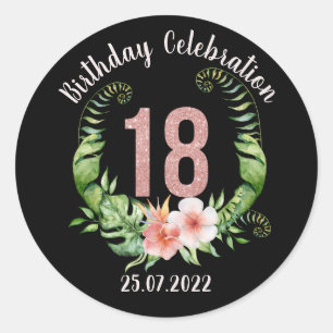 Pegatina Redonda Texto de personalizado rosa de oro del 18º cumple
