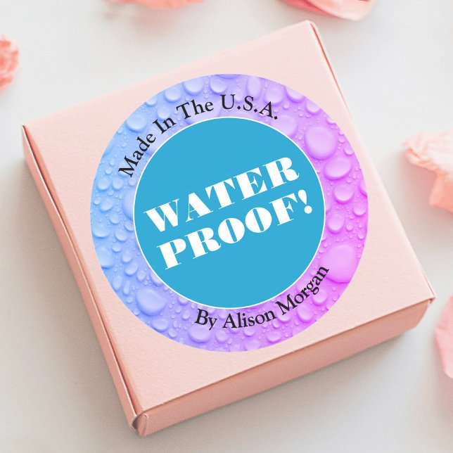 Pegatina Redonda Texto de prueba de agua en blanco, DIY 3 líneas de (Subido por el creador)