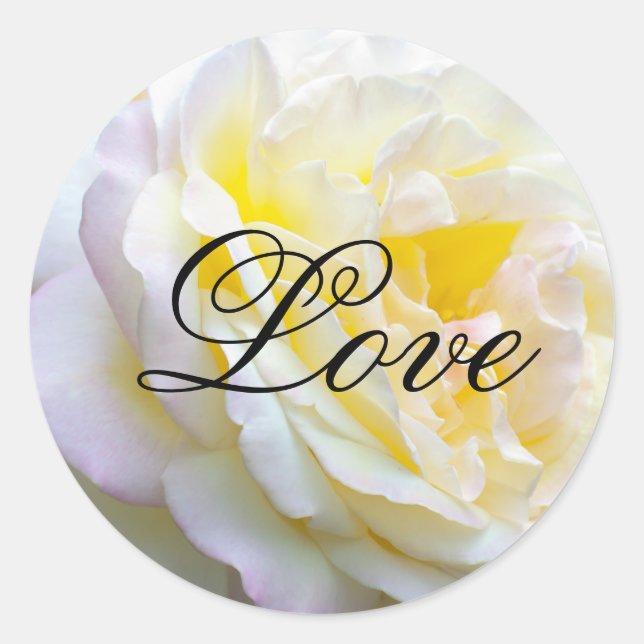 Pegatina Redonda Texto de rosa amarillo y amor (Anverso)