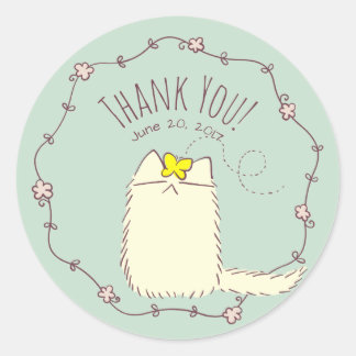 Pegatina Redonda Texto del Personalizado Fluffy Cat and Yellow Butf