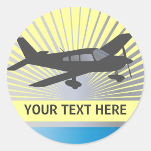 Pegatina Redonda Texto del personalizar - Avión de ala baja