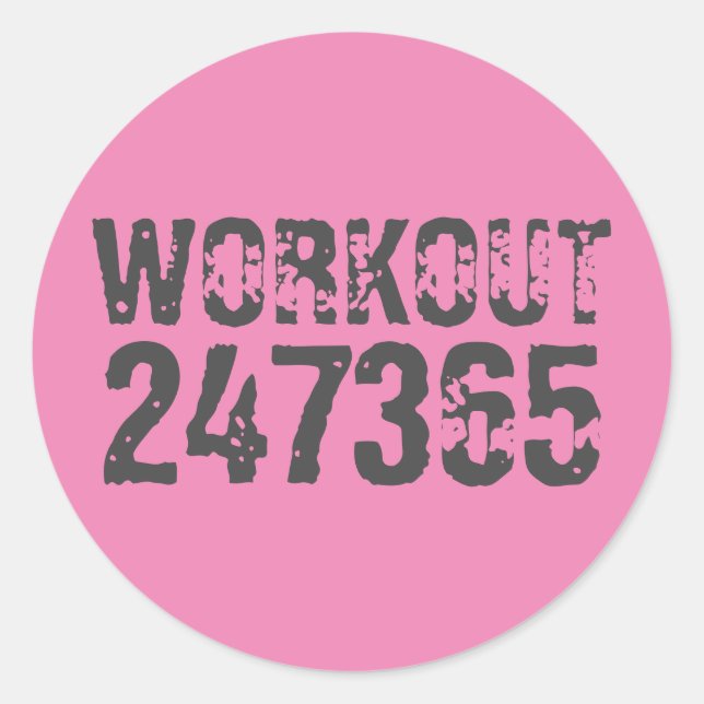 Pegatina Redonda Texto desgastado y raspado Workout 247365 rosa (Anverso)