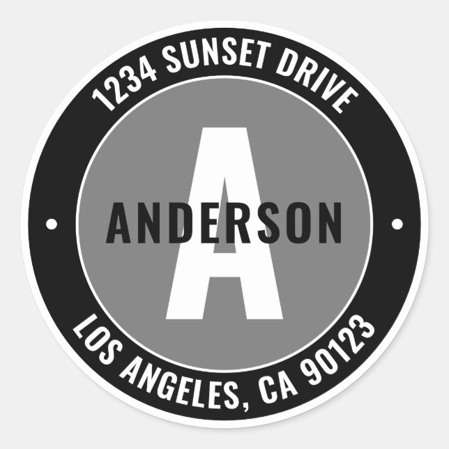 Pegatina Redonda Texto editable en negrita y monograma | Blanco neg (Anverso)