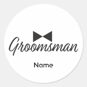 Pegatina Redonda Texto groomsman y corbata