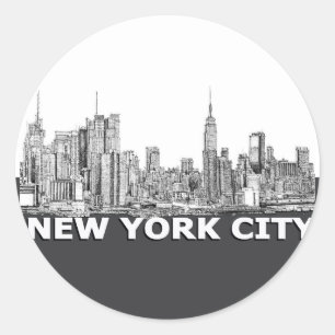 Pegatina Redonda Texto monocromo de la línea aérea de NYC