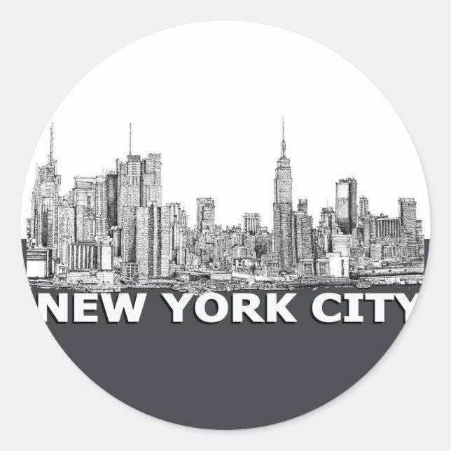 Pegatina Redonda Texto monocromo de la línea aérea de NYC (Anverso)