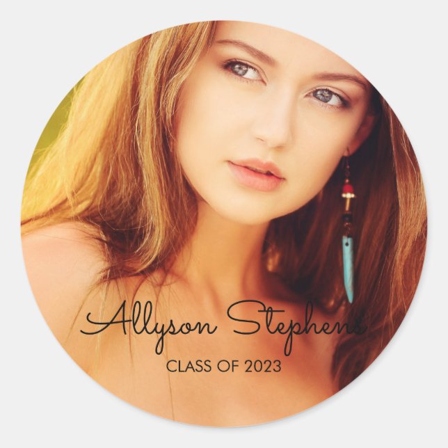 Pegatina Redonda Texto negro de guión clásico - Graduación de fotos (Anverso)