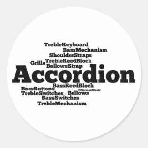 Pegatina Redonda Texto negro de la nube de palabras de acordeón