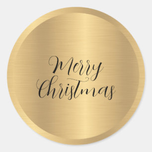 Pegatina Redonda Texto personalizable Faux Gold Feliz Navidad