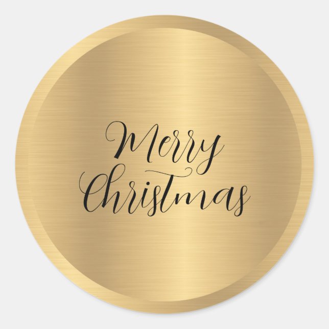 Pegatina Redonda Texto personalizable Faux Gold Feliz Navidad (Anverso)