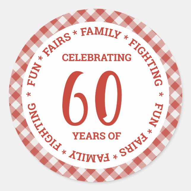 Pegatina Redonda Texto personalizado a cuadros rojos y blancos Vint (Anverso)