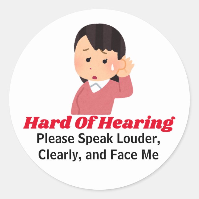 Pegatina Redonda Texto personalizado - chica con dificultad auditiv (Anverso)