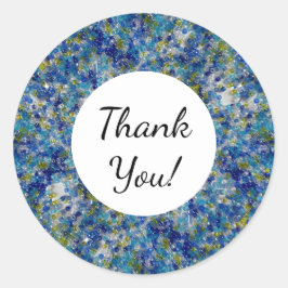 Pegatina Redonda Texto personalizado con cuentas de semillas azules