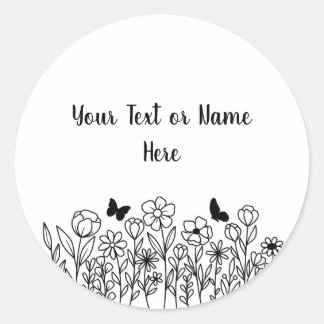 Pegatina Redonda Texto personalizado con flores