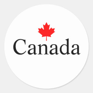 Pegatina Redonda Texto personalizado de Canadá con hoja de arce roj