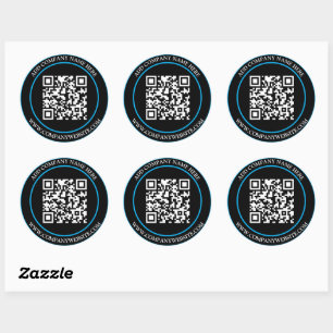 Pegatina Redonda Texto personalizado de código QR negro blanco clás